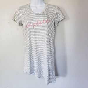 Grey White Striped Short Sleeve Tunic Top Explore